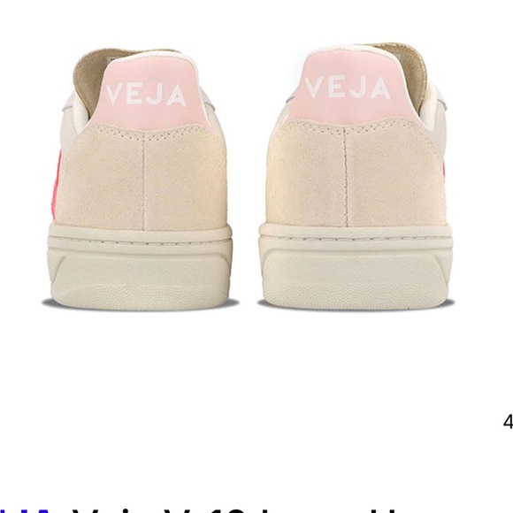 Veja V-10 Suede Sneakers. Beige with Neon Pink Accent. Size 7 - Picture 4 of 11
